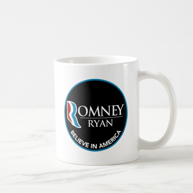 Romney Ryan Believe In America Round Black Coffee Mug (Right)