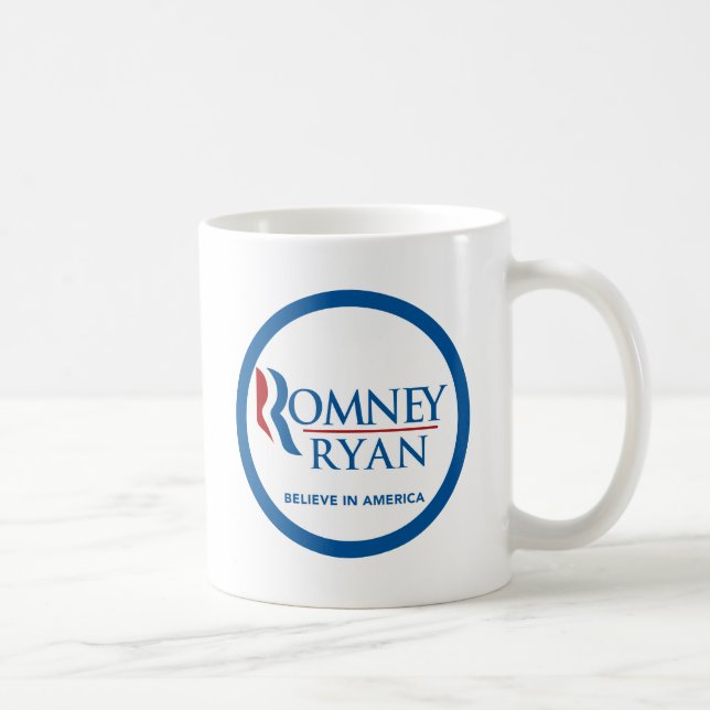 Romney Ryan Believe In America Round Blue Border Coffee Mug (Right)