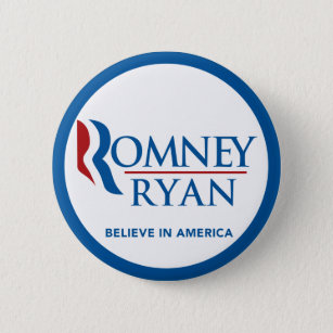 Romney Ryan Believe In America Round Blue Border Pinback Button