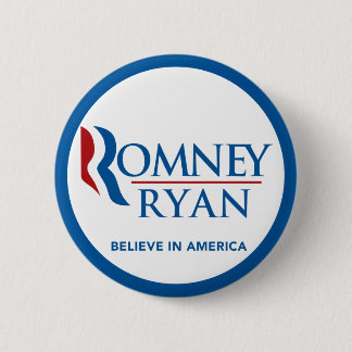 Romney Ryan Believe In America Round Blue Border Pinback Button