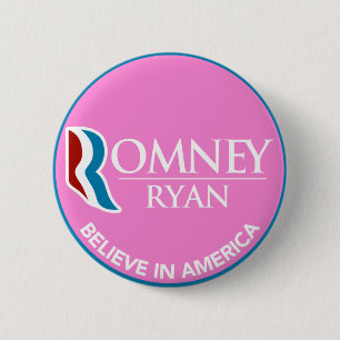 Romney Ryan Believe In America Round Pink Button