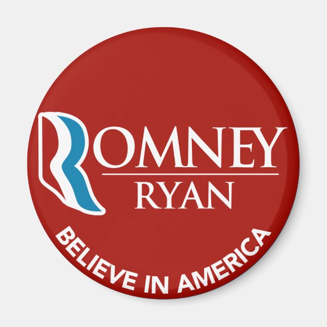 Romney Ryan Believe In America Round Red Magnet (Front)