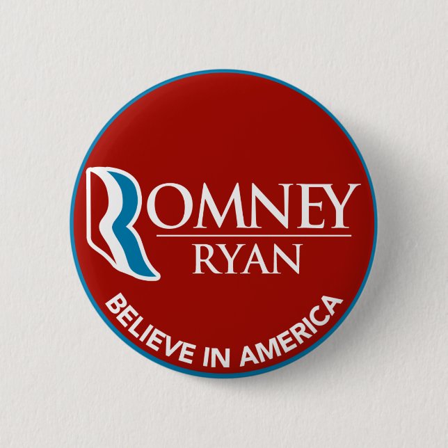 Romney Ryan Believe In America Round Red Pinback Button (Front)