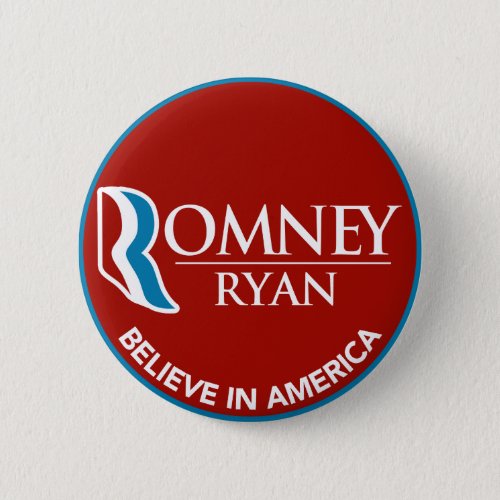 Romney Ryan Believe In America Round Red Pinback Button