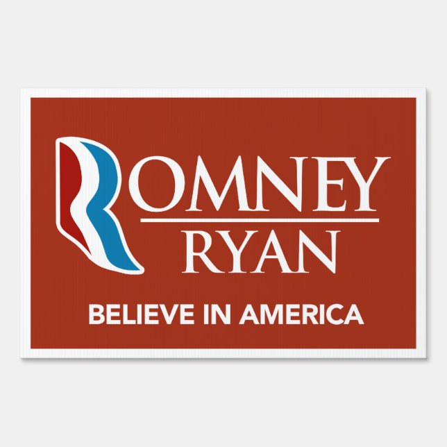 Romney Ryan Believe In America Yard Sign (Red) (Back)
