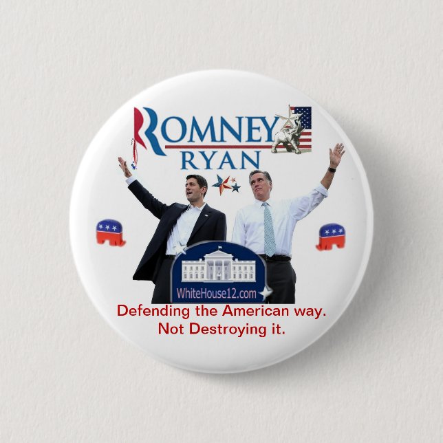 Romney-Ryan: Defending the American Way. Pinback Button (Front)