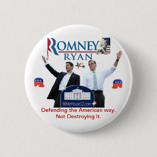 Romney-Ryan: Defending the American Way. Pinback Button