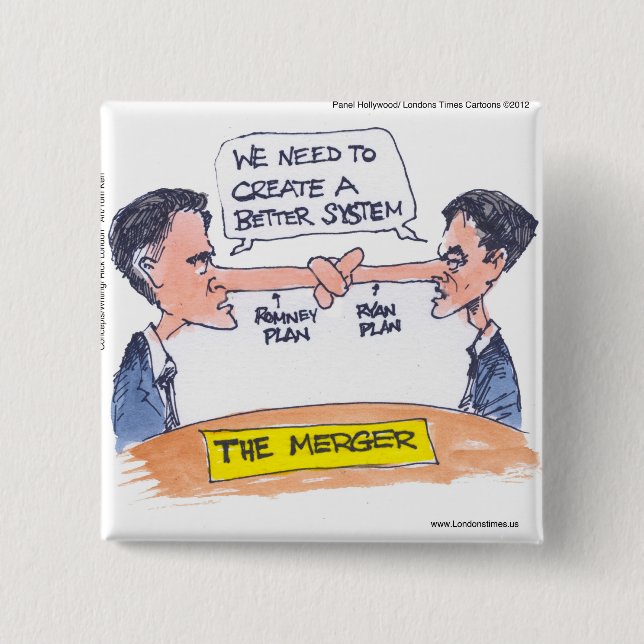 Romney Ryan Pinocchio Merger Funny Gifts & Tees Pinback Button (Front)