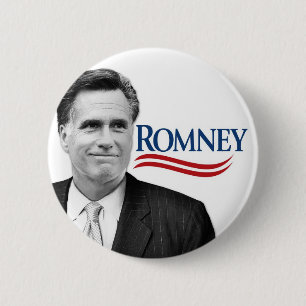 Romney with black and white photo button