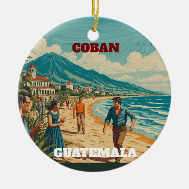 Rompecabezas  GUATEMALA COBAN Retro poster Ceramic Ornament (Front)
