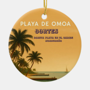Rompecabezas  Honduras Playa Omoa Retro poster Ceramic Ornament