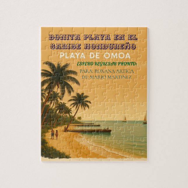 Rompecabezas  Honduras Playa Omoa Retro poster Jigsaw Puzzle (Vertical)