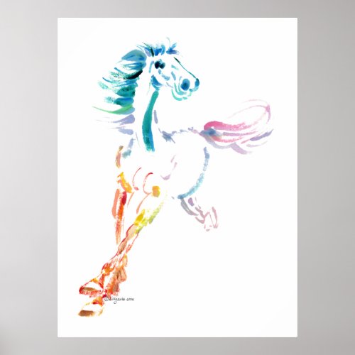 Romping Rainbow Horse Art Poster