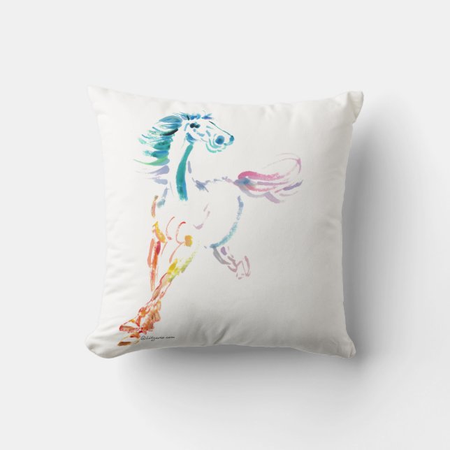 Romping Rainbow Horse Art Throw Pillow (Front)