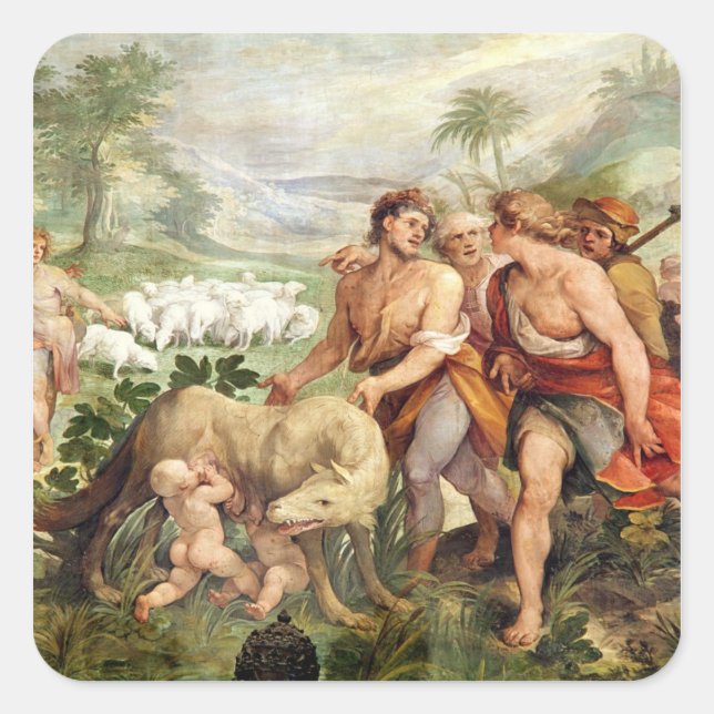 Romulus suckled by the she-wolf square sticker (Front)