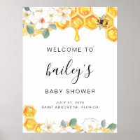 Romy - Floral Bumble Bee Baby Shower Welcome Poster