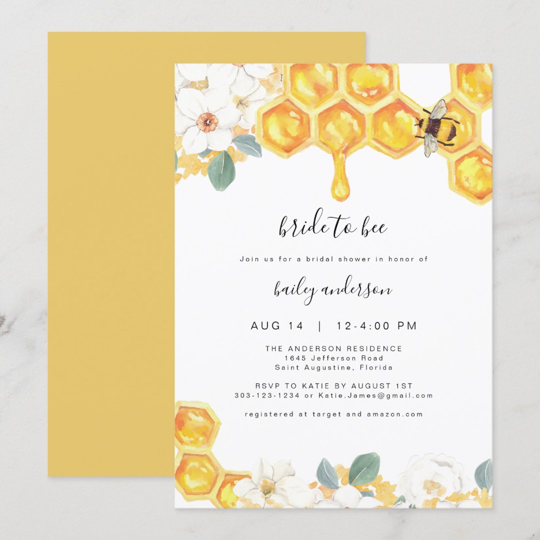 Romy Floral Honey Bumble Bee Bridal Shower Invitation Zazzle