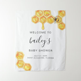 ROMY Honey Bumble Bee Rustic Baby Shower Welcome Tapestry