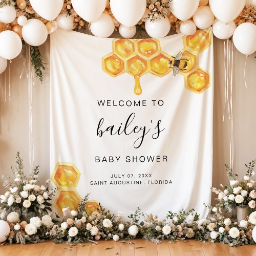 ROMY Honey Bumble Bee Rustic Baby Shower Welcome Tapestry