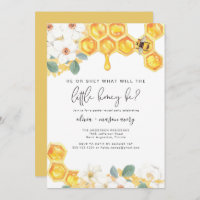 ROMY Rustic Floral Little Honey Bee Gender Reveal Invitation