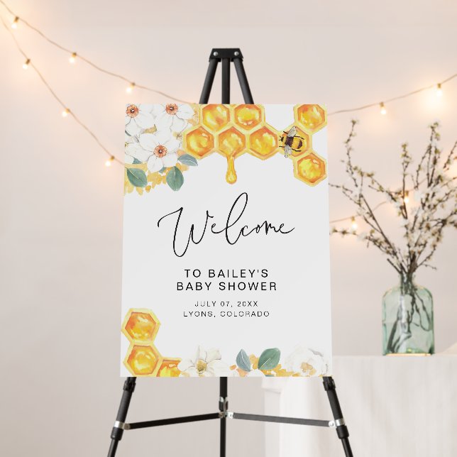 ROMY Rustic White Floral Bumble Bee Baby Shower Foam Board (In Situ (Stand))