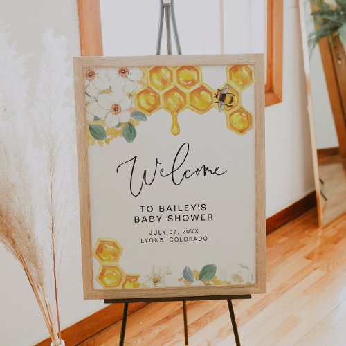 ROMY Rustic White Floral Bumble Bee Baby Shower Poster