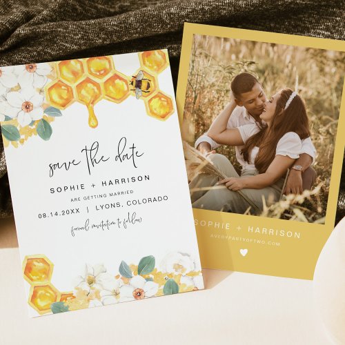 ROMY Rustic White Floral Honey Bee Save the Date Invitation