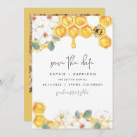 ROMY Rustic White Floral Honey Bee Save the Date Invitation