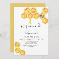 ROMY Rustic Yellow Sweet As Can Bee 1st Birthday Invitation