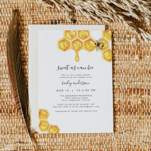 ROMY Rustic Yellow Sweet As Can Bee 1st Birthday Invitation