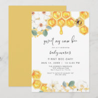 ROMY Sweet As Can Bee White Floral 1st Birthday Invitation