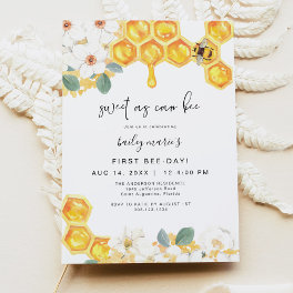 ROMY Sweet As Can Bee White Floral 1st Birthday Invitation