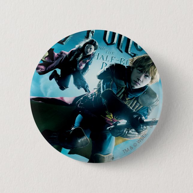 Ron and Ginny On Brooms 1 Pinback Button (Front)