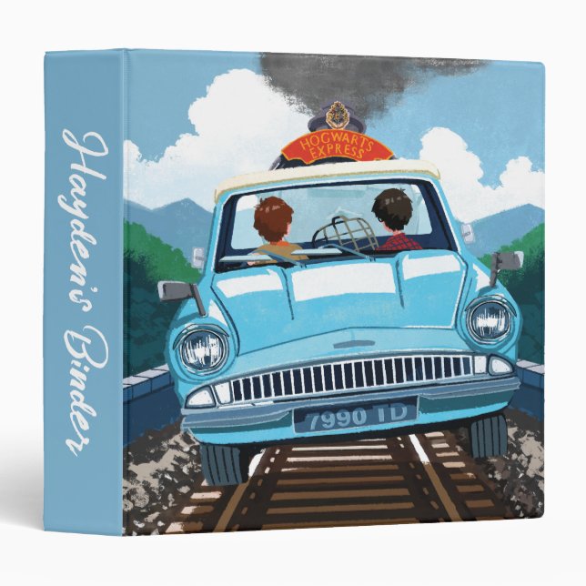 Ron & HARRY POTTER™ in Flying Car to HOGWARTS™ 3 Ring Binder (Front/Spine)