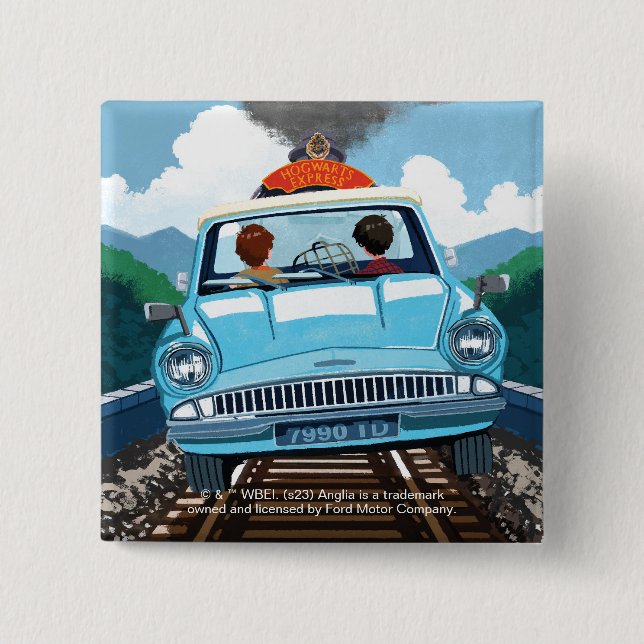 Ron & HARRY POTTER™ in Flying Car to HOGWARTS™ Button (Front)