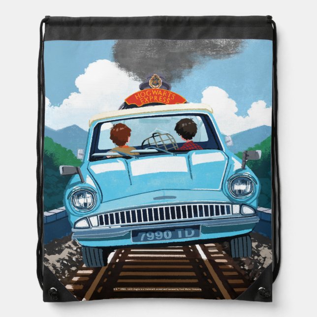 Ron & HARRY POTTER™ in Flying Car to HOGWARTS™ Drawstring Bag (Front)
