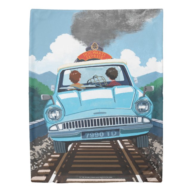Ron & HARRY POTTER™ in Flying Car to HOGWARTS™ Duvet Cover (Front)