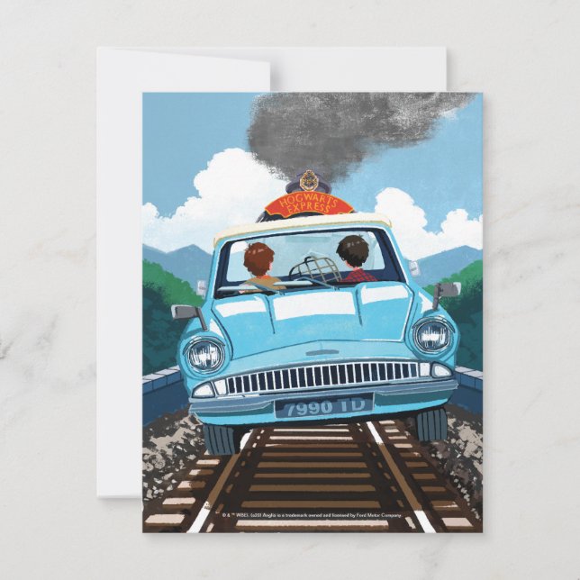 Ron & HARRY POTTER™ in Flying Car to HOGWARTS™ Note Card (Front)
