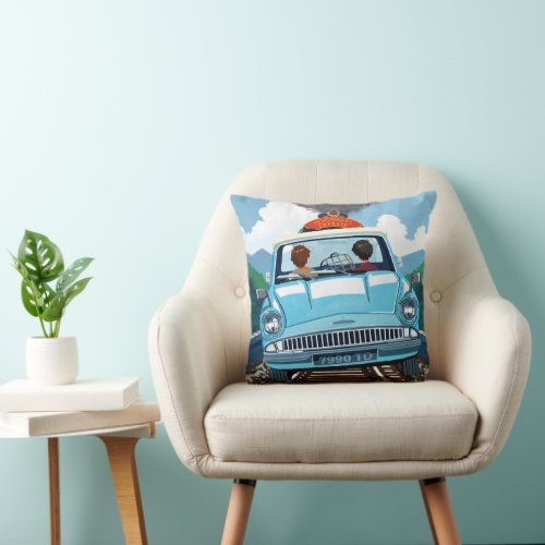 Ron  HARRY POTTER in Flying Car to HOGWARTS Throw Pillow