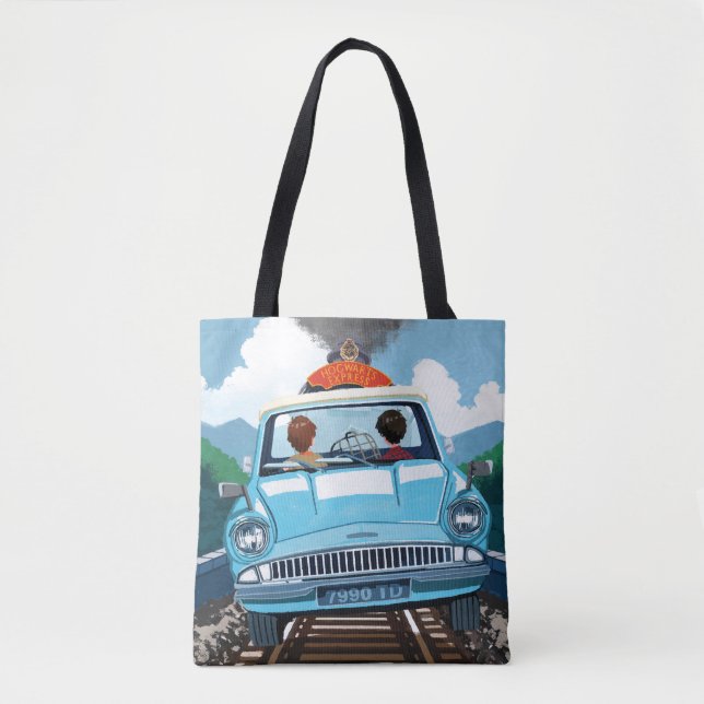 Ron & HARRY POTTER™ in Flying Car to HOGWARTS™ Tote Bag (Front)