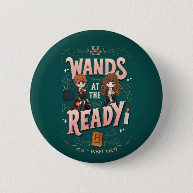 Ron & Hermione Wands at the Ready Button (Front)