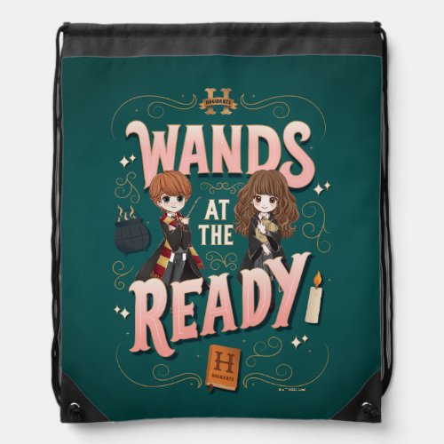 Ron  Hermione Wands at the Ready Drawstring Bag