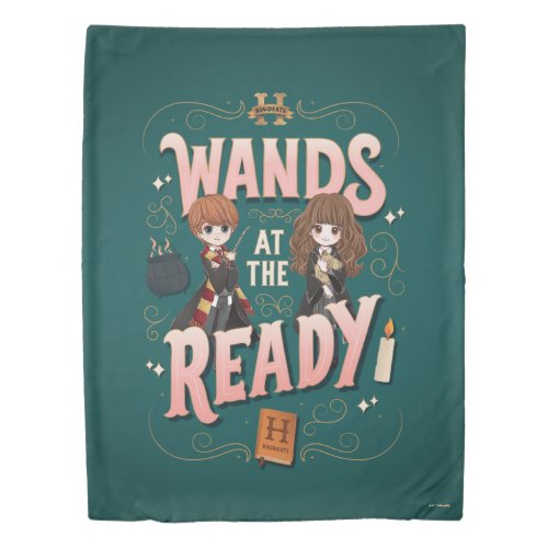 Ron  Hermione Wands at the Ready Duvet Cover