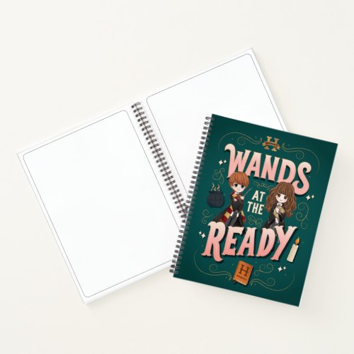 Ron  Hermione Wands at the Ready Notebook