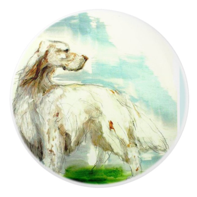 Ron Hevener English Setter Doorknob,door,furniture Ceramic Knob (Front)
