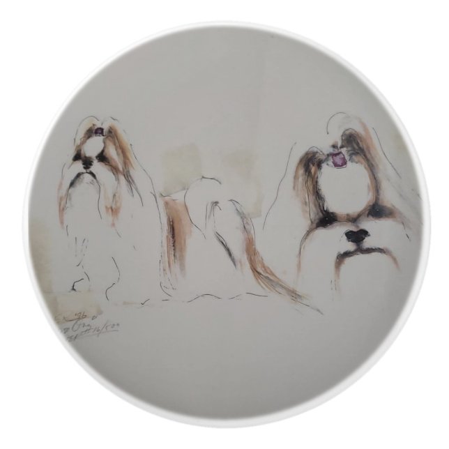 Ron Hevener Shih-Tzu  Ceramic Knob (Front)