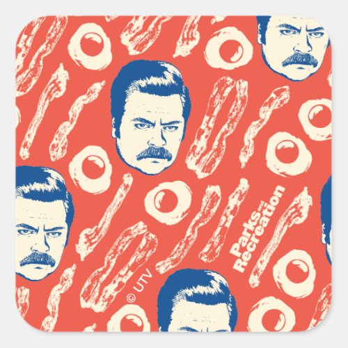 Ron Swanson Bacon and Eggs Pattern Square Sticker