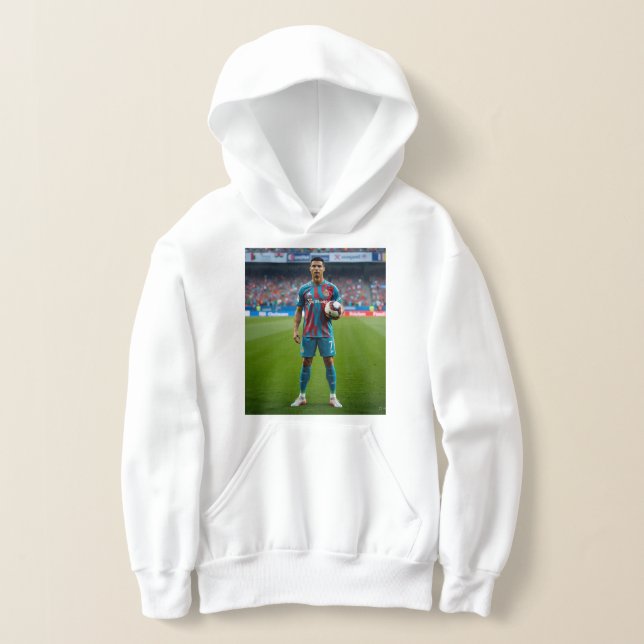  Ronaldo in a Teal and Red Striped Kit Holding a S Hoodie (Laydown)
