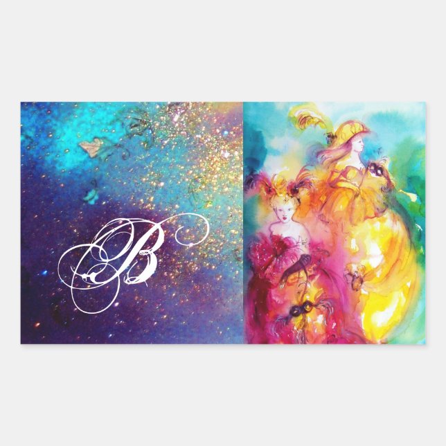 RONDO IN LAGOON /Monogram Venetian Masquerade Ball Rectangular Sticker (Front)