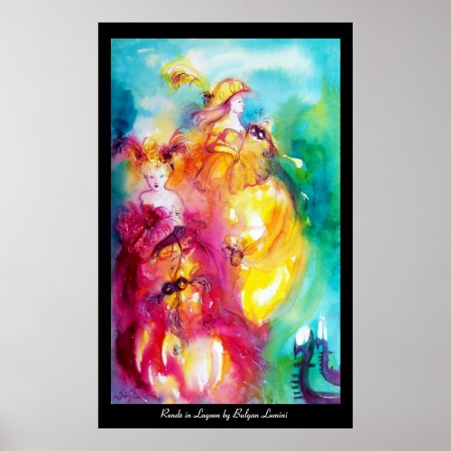 RONDO IN LAGOON  Two Women Venetian Masquerade Poster